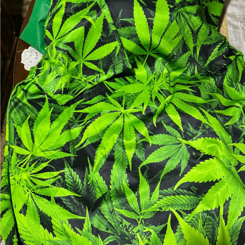Vibrant Green Leaf Print Fabric for unisex special edition